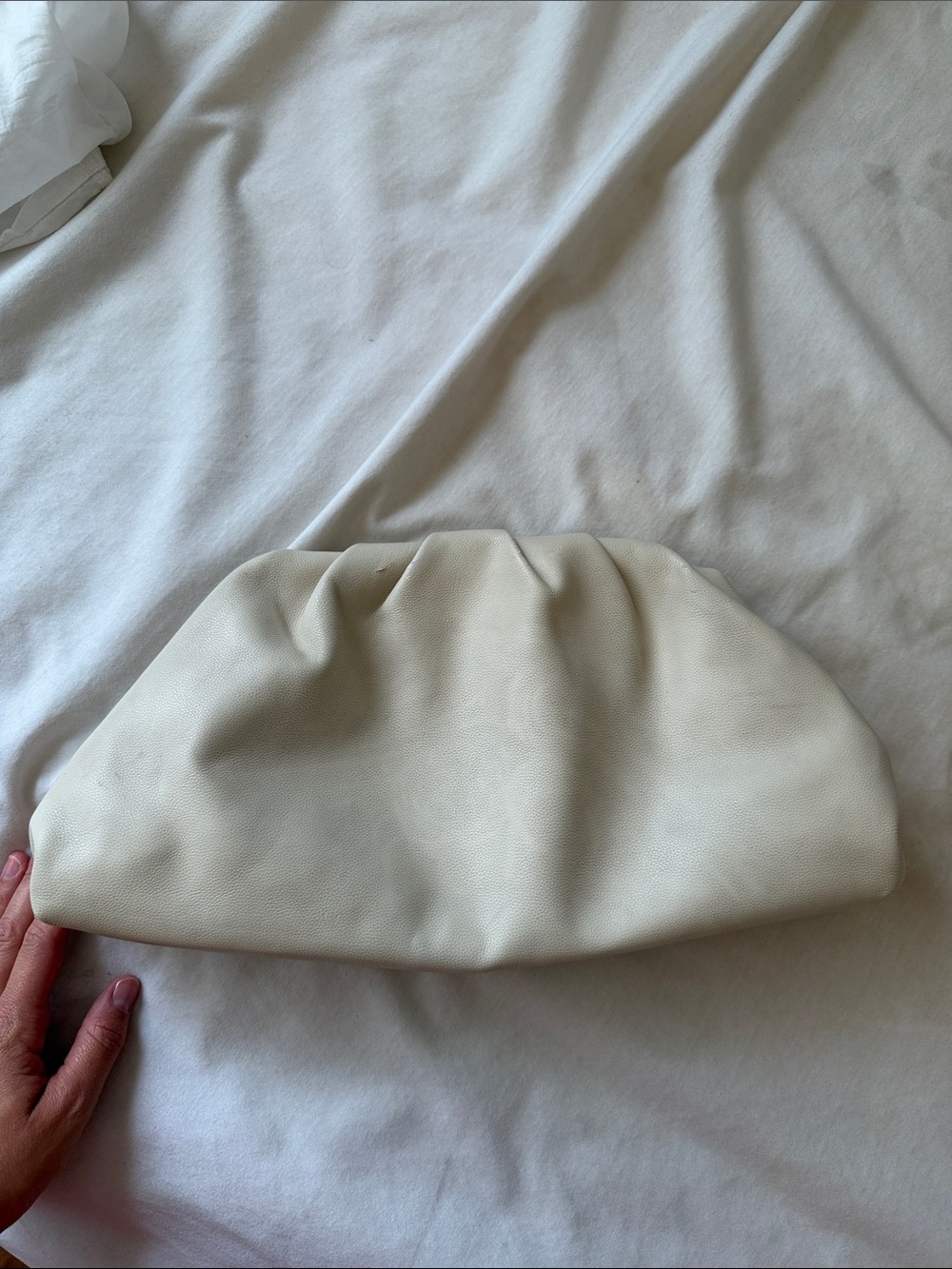 Cream Gathered Leather Clutch